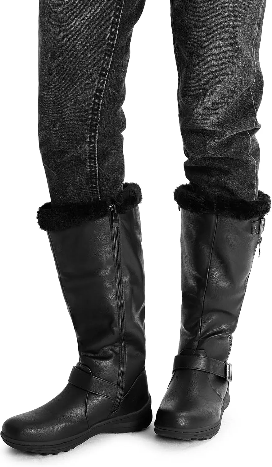 DREAM PAIRS Women's Winter Fully Fur Lined Zipper Closure Snow Knee High Boots