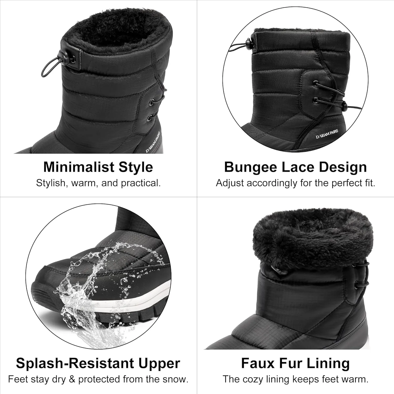 DREAM PAIRS Women's Winter Snow Boots Waterproof Lightweight Warm Fashion Janara Mid Calf Boot