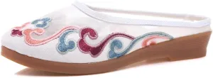 Dress Embroidered Shoes, Beach Slippers for Women Summer Slides Sandals for Ladies Ethnic Embroidered Slippers Vintage Woman House Shoes Flat Sandal