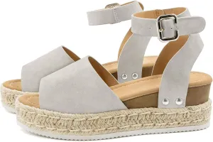 Ecolley Espadrille Platform Sandals for Women Flats with Strap Casual Plain Solid Color Size 38