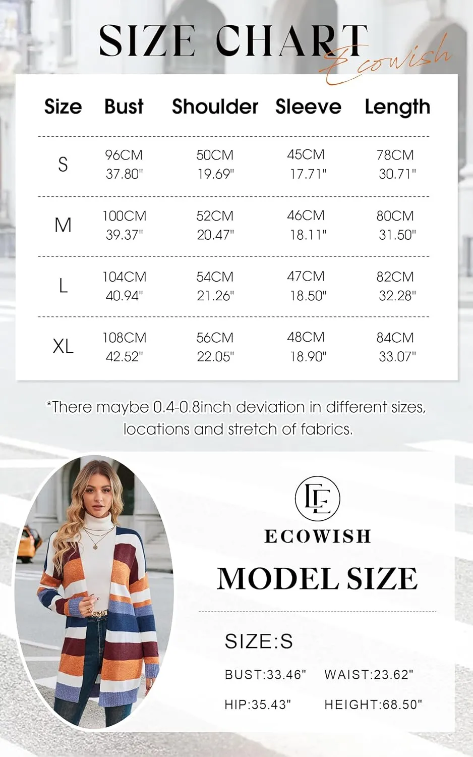 ECOWISH Cardigan Sweaters for Women Lightweight Fall Color Block Striped Long Sleeve Open Front Cozy Knitted Coats Outwear
