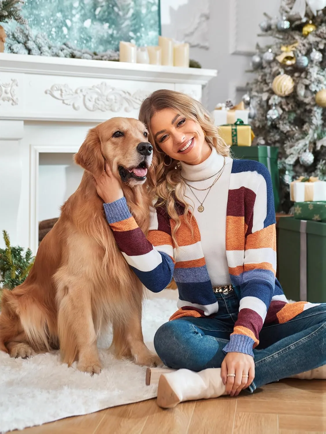 ECOWISH Cardigan Sweaters for Women Lightweight Fall Color Block Striped Long Sleeve Open Front Cozy Knitted Coats Outwear