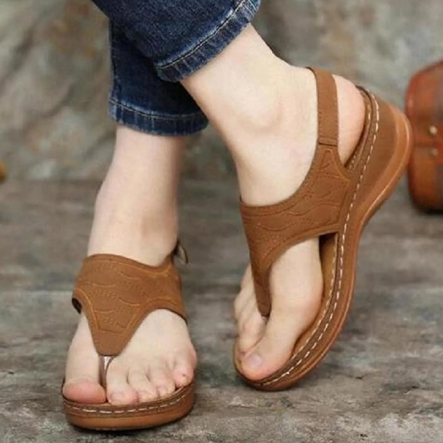 Eduavar Sandals for Women Dressy Summer, Sandals Women Summer Beach Sandals Flip Flops Embroidered Buckle Ankle Strap Shoes