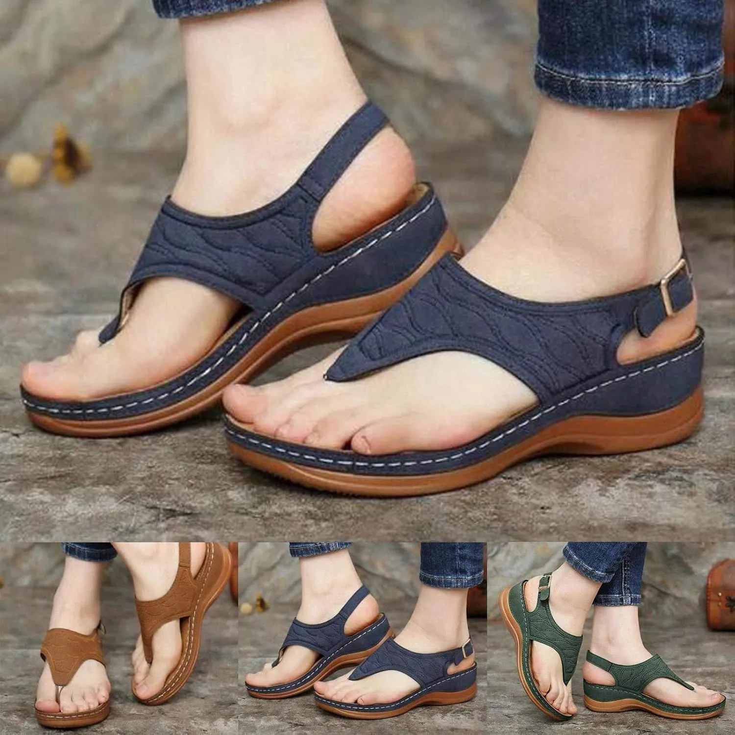 Eduavar Sandals for Women Dressy Summer, Sandals Women Summer Beach Sandals Flip Flops Embroidered Buckle Ankle Strap Shoes