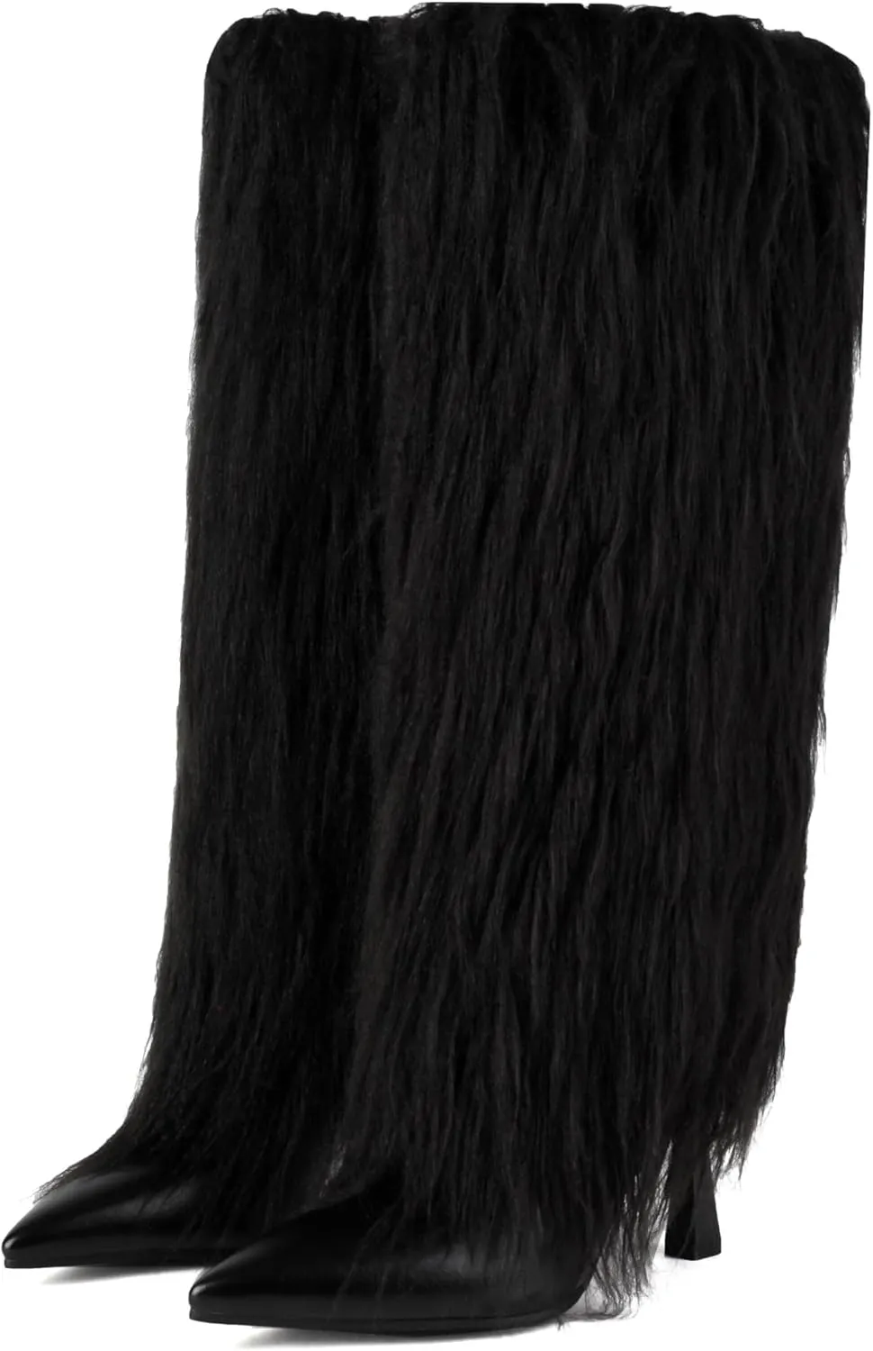Elbslutt Women's Faux Fur Knee High Boot Pointed Toe Fluffy Boots Stiletto High Heel Long Boots Fall Boots Fashion Snow Tall Boots Winter Elegantes Dress Boot Shoes