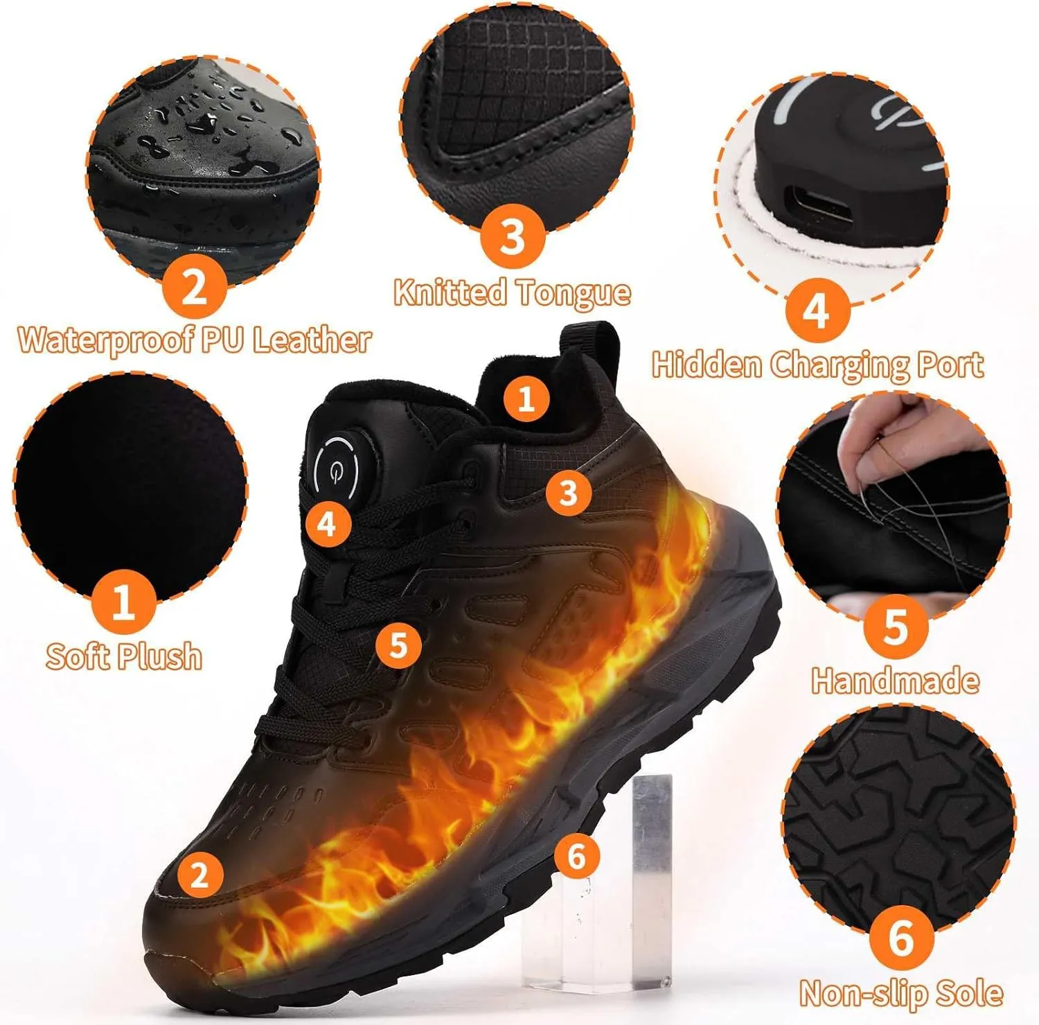Electric Foot Warmer Rechargeable Heated Sneakers - Fast Heating, Lightweight Snow Boots for Men and Women - Waterproof Outdoor Shoes