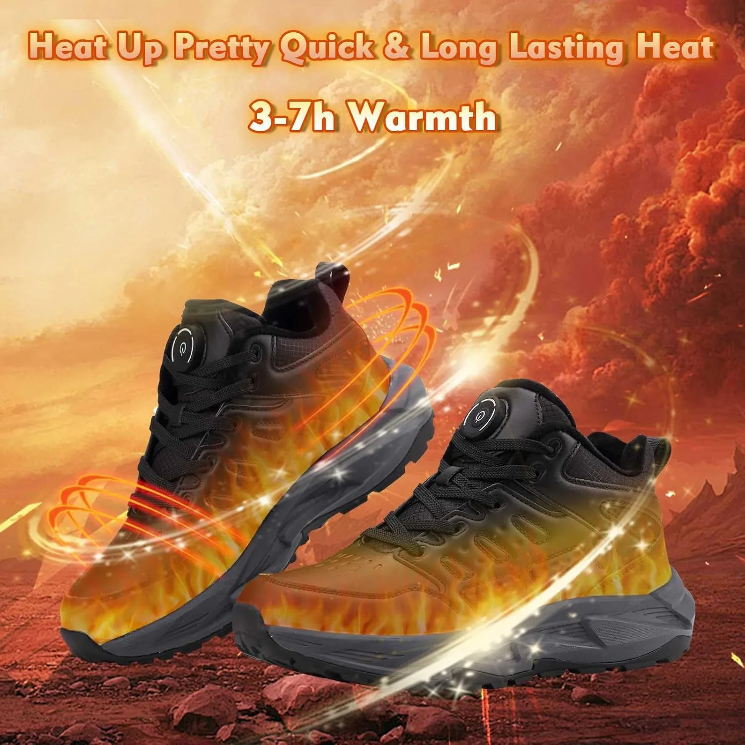 Electric Heated Shoes for Women Men - Rechargeable Heated Sneakers with 3 Heating Levels Feet Warmers Non Slip Waterproof Heated Sports Shoes for Outdoor Work Sports Hiking