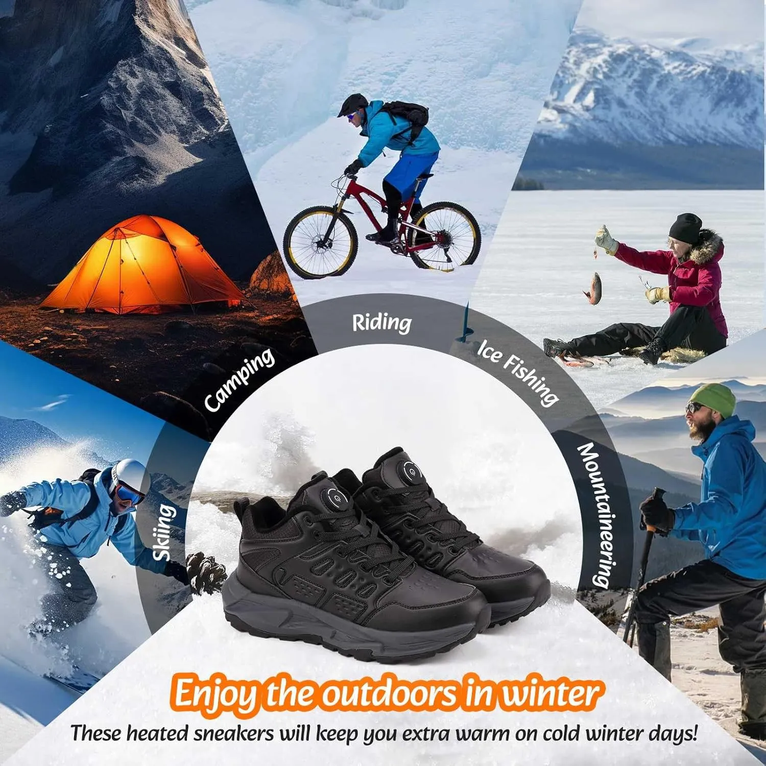 Electric Heated Shoes for Women Men - Rechargeable Heated Sneakers with 3 Heating Levels Feet Warmers Non Slip Waterproof Heated Sports Shoes for Outdoor Work Sports Hiking