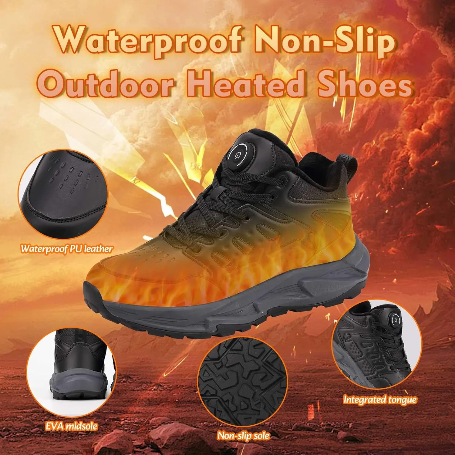Electric Heated Shoes for Women Men - Rechargeable Heated Sneakers with 3 Heating Levels Feet Warmers Non Slip Waterproof Heated Sports Shoes for Outdoor Work Sports Hiking