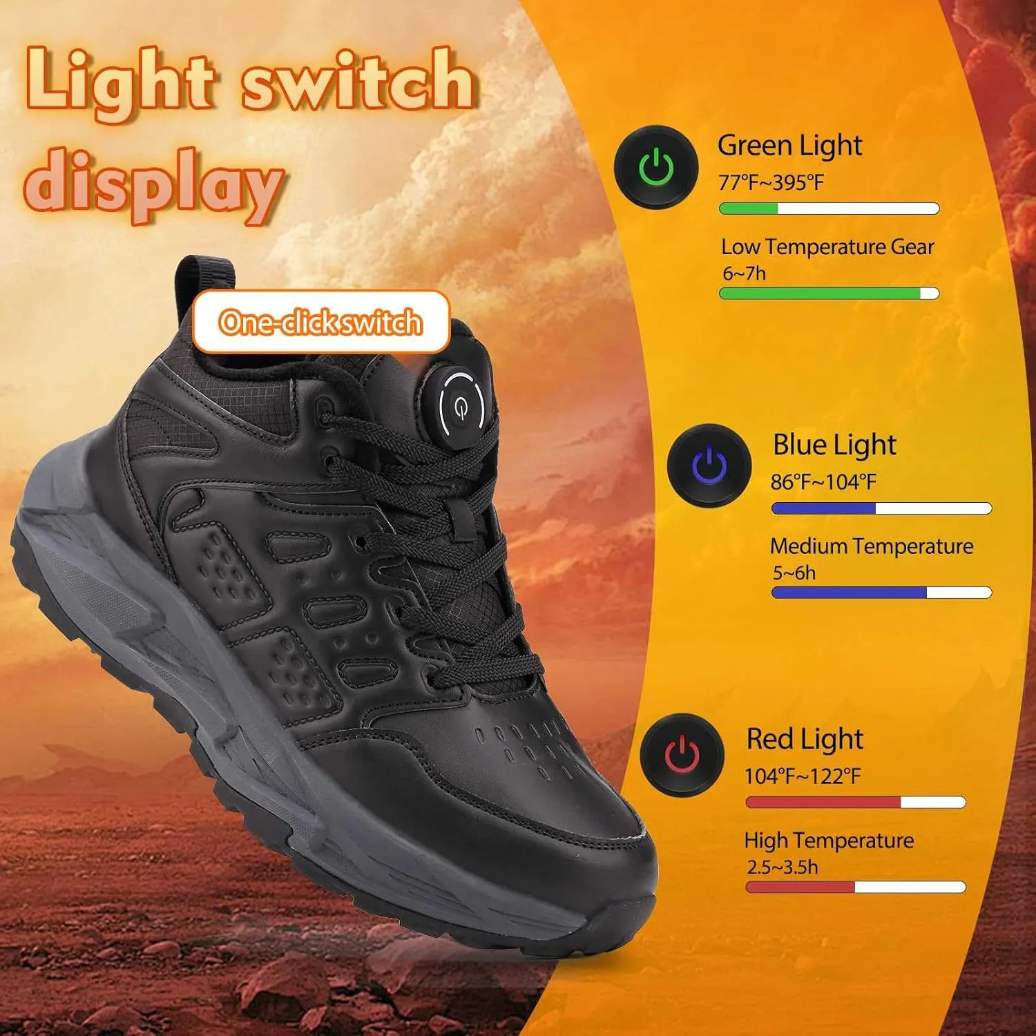Electric Heated Shoes for Women Men - Rechargeable Heated Sneakers with 3 Heating Levels Feet Warmers Non Slip Waterproof Heated Sports Shoes for Outdoor Work Sports Hiking
