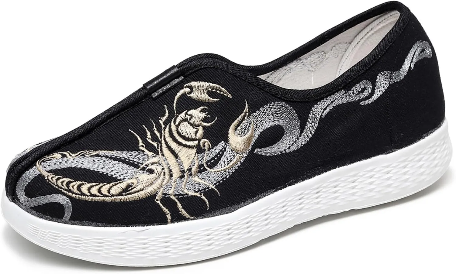 Embroidered Traditional Chinese Dragon Slip-On Canvas Loafers for Men - Comfortable and Stylish Casual Walking Shoes with Non-Slip Rubber Sole, Ideal for Everyday Wear Kung Fu shoes