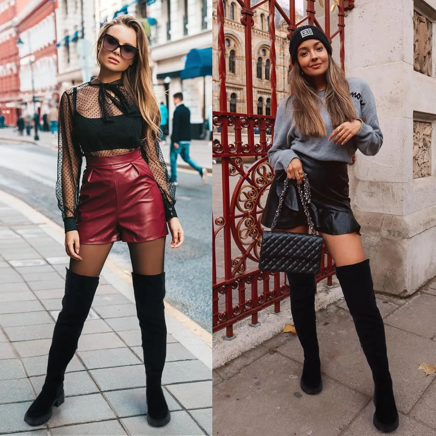ErikenUrben Women Black Thigh High Boots Suede Over The Knee High Boots Platform Chunky Heel Stretch Boots Zip