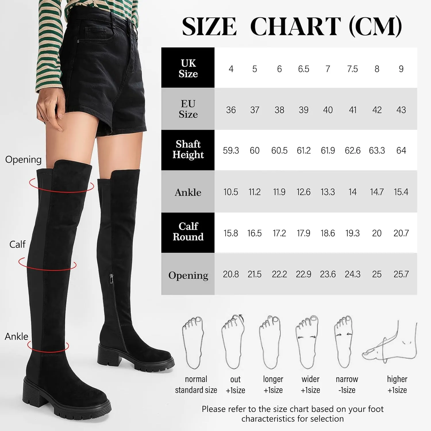 ErikenUrben Women Black Thigh High Boots Suede Over The Knee High Boots Platform Chunky Heel Stretch Boots Zip