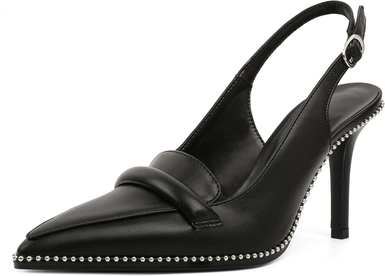 Esvowido Women 3.5" Slingback High Heel Pumps Stilettos Beaded Pointed Toe Shoes Slip On Loafers Pumps Patent Leather High Heel Shoes for Women