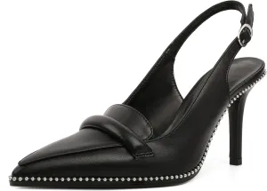 Esvowido Women 3.5" Slingback High Heel Pumps Stilettos Beaded Pointed Toe Shoes Slip On Loafers Pumps Patent Leather High Heel Shoes for Women