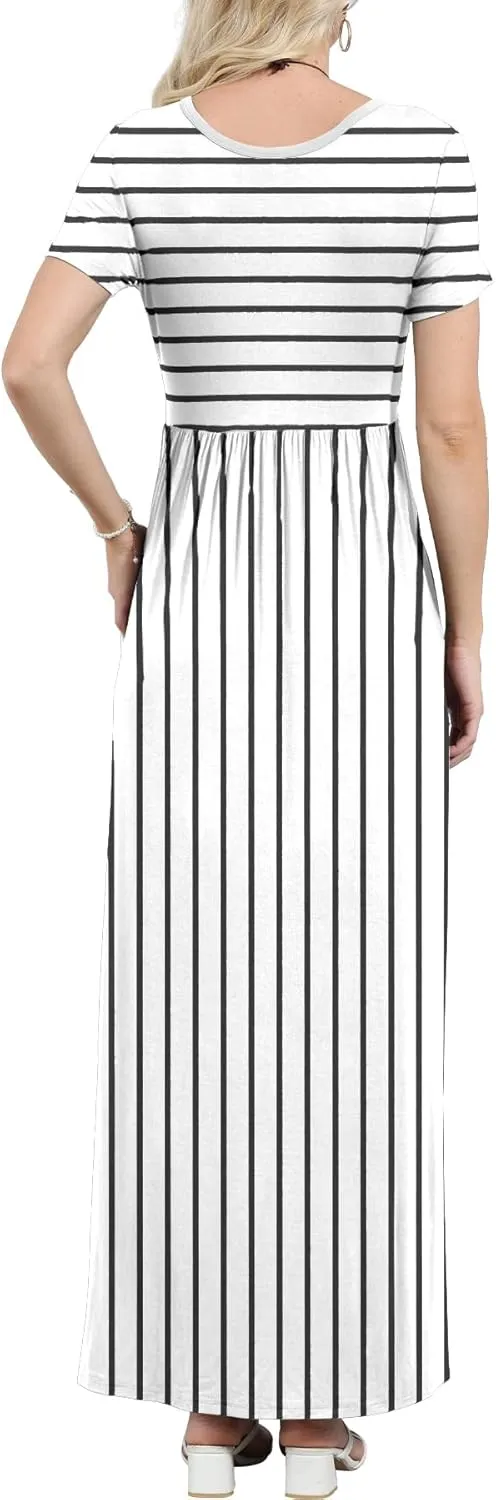 EUOVMY Women's Short Sleeve Loose Plain Maxi Dresses Casual Vacation Long Dresses with Pockets
