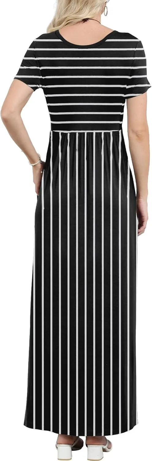 EUOVMY Women's Short Sleeve Loose Plain Maxi Dresses Casual Vacation Long Dresses with Pockets