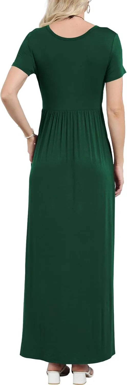 EUOVMY Women's Short Sleeve Loose Plain Maxi Dresses Casual Vacation Long Dresses with Pockets
