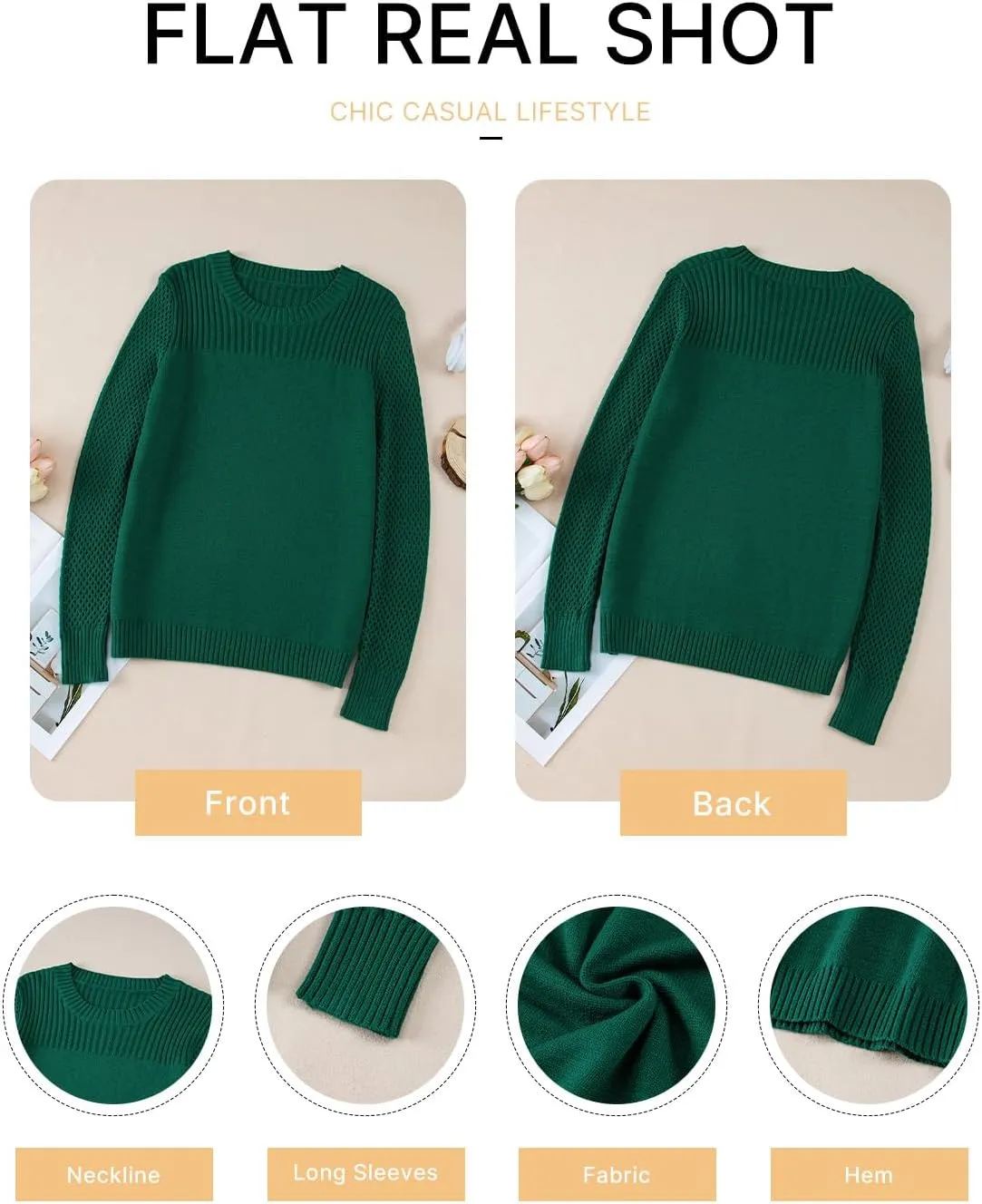 EVALESS Womens Sweaters Casual Long Sleeve Crewneck Cable Knit Lightweight Oversized Crochet Sweater Pullover Tops
