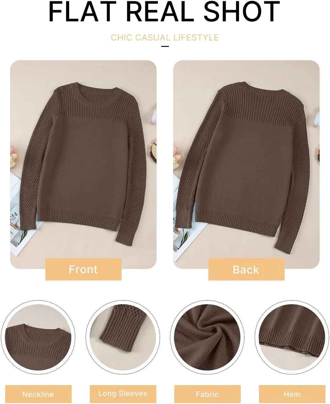 EVALESS Womens Sweaters Casual Long Sleeve Crewneck Cable Knit Lightweight Oversized Crochet Sweater Pullover Tops