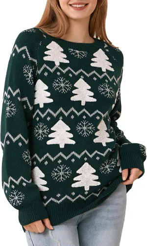 EXLURA Patterns Reindeer Ugly Christmas Sweater Jumper Pullover Tops