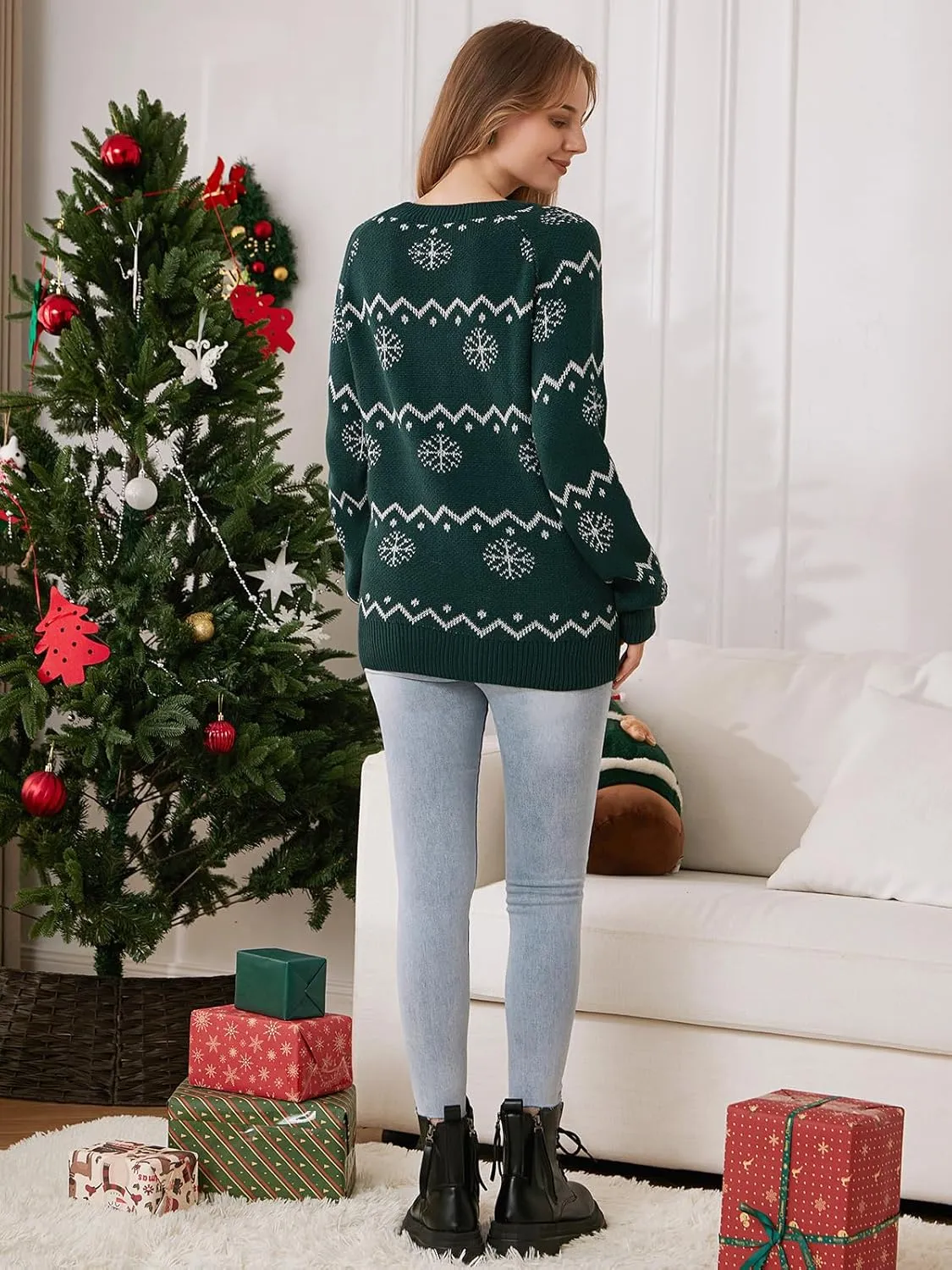 EXLURA Patterns Reindeer Ugly Christmas Sweater Jumper Pullover Tops