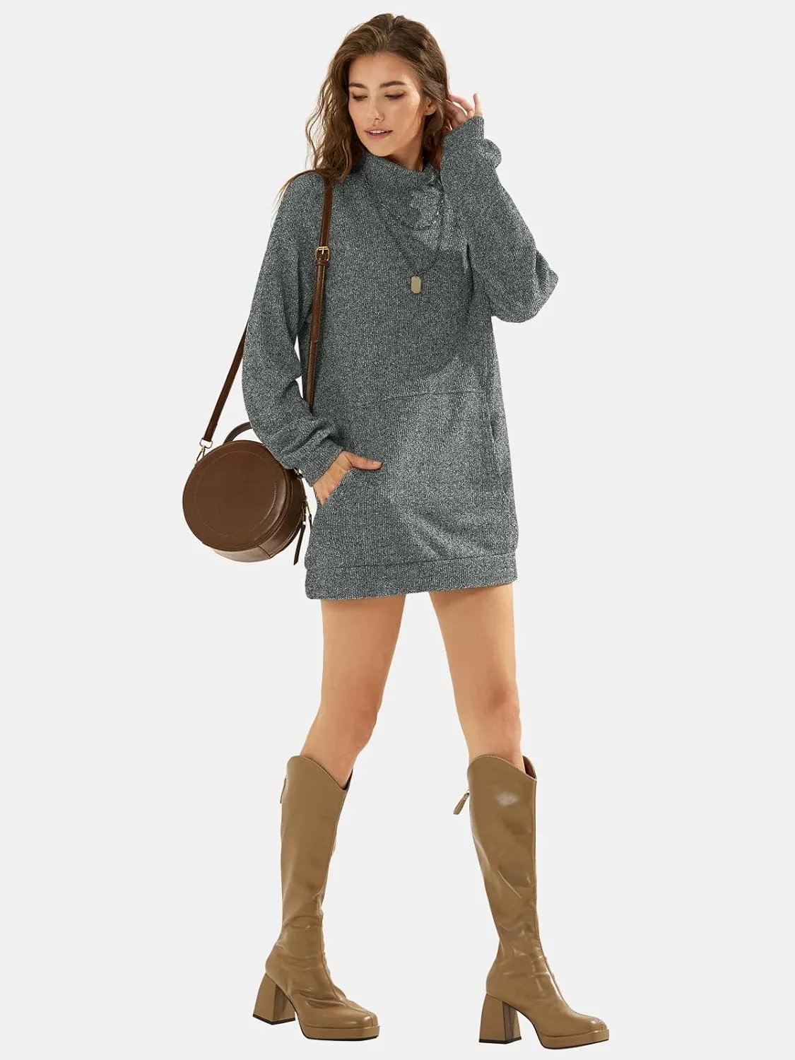 EXLURA Womens Casual Oversized Long Sleeve Sweater Dress with Pocket Loose Fit Knit Fall Winter Long Pullover Sweater Tunic