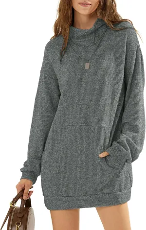 EXLURA Womens Casual Oversized Long Sleeve Sweater Dress with Pocket Loose Fit Knit Fall Winter Long Pullover Sweater Tunic