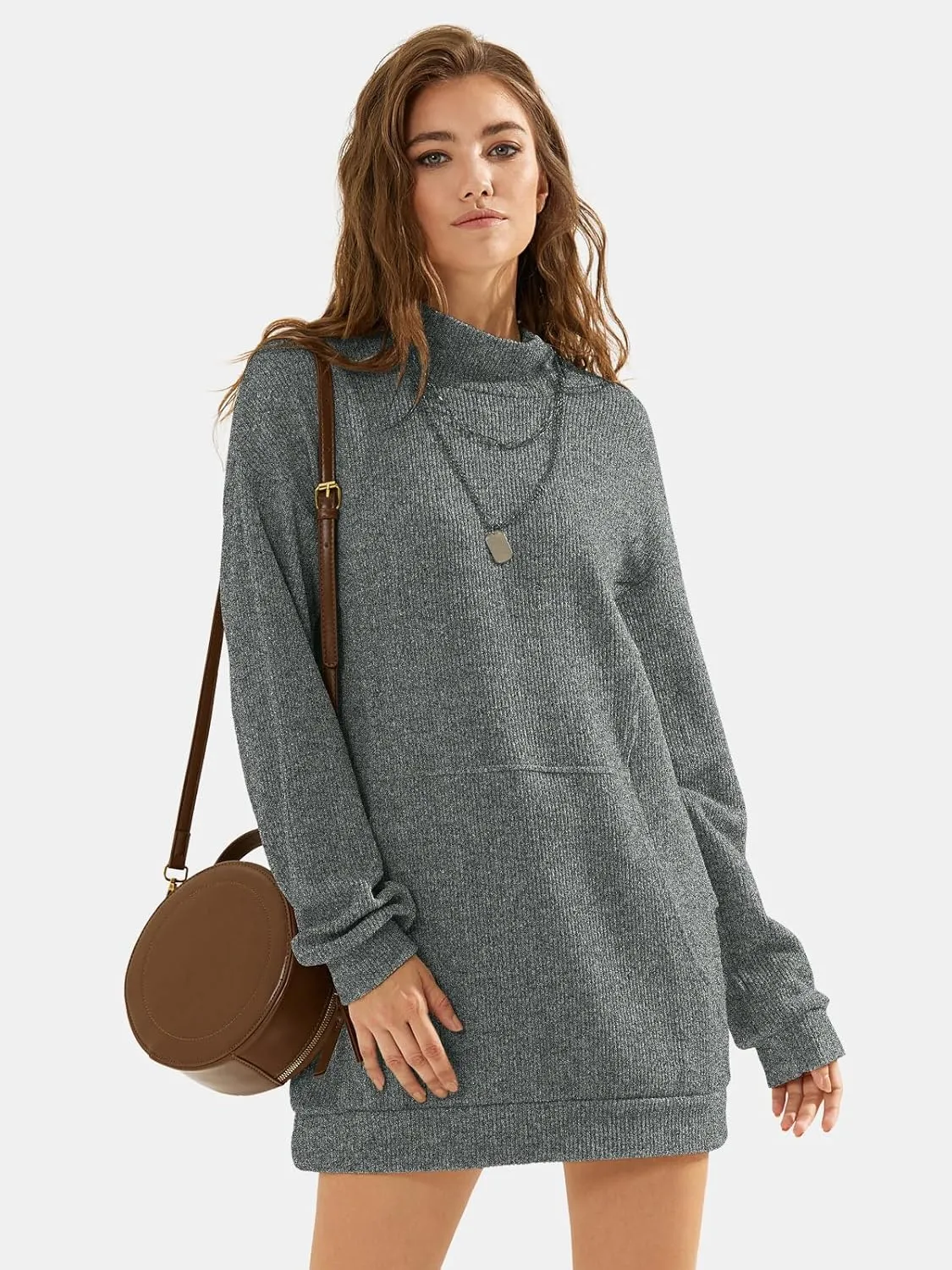 EXLURA Womens Casual Oversized Long Sleeve Sweater Dress with Pocket Loose Fit Knit Fall Winter Long Pullover Sweater Tunic