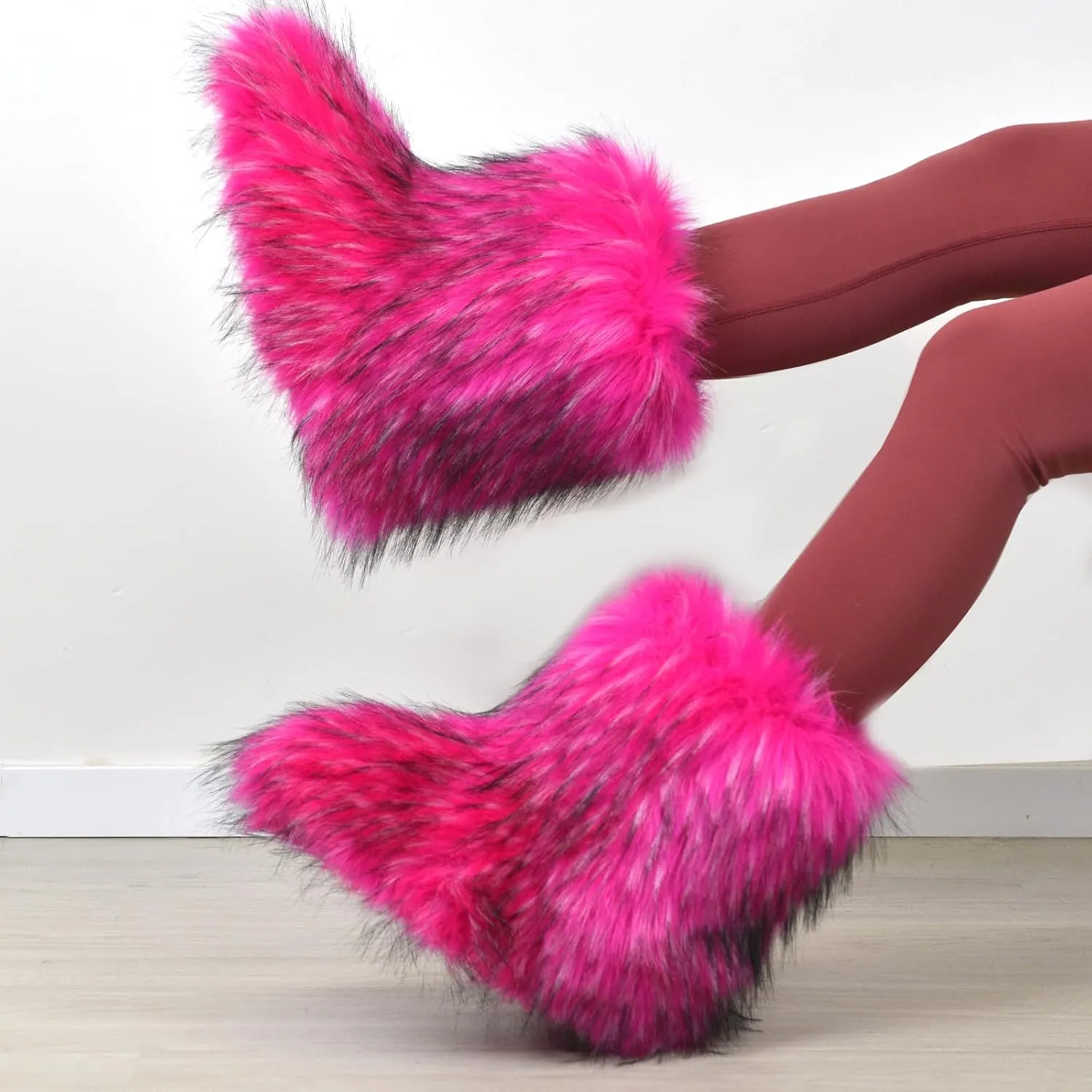 Fashion Fur Boots,Flat Heel Comfy Plush Warm Snow Booties,2025 Winter Outdoors Furry Boots,Mid-Calf Faux fur Boot for Women.