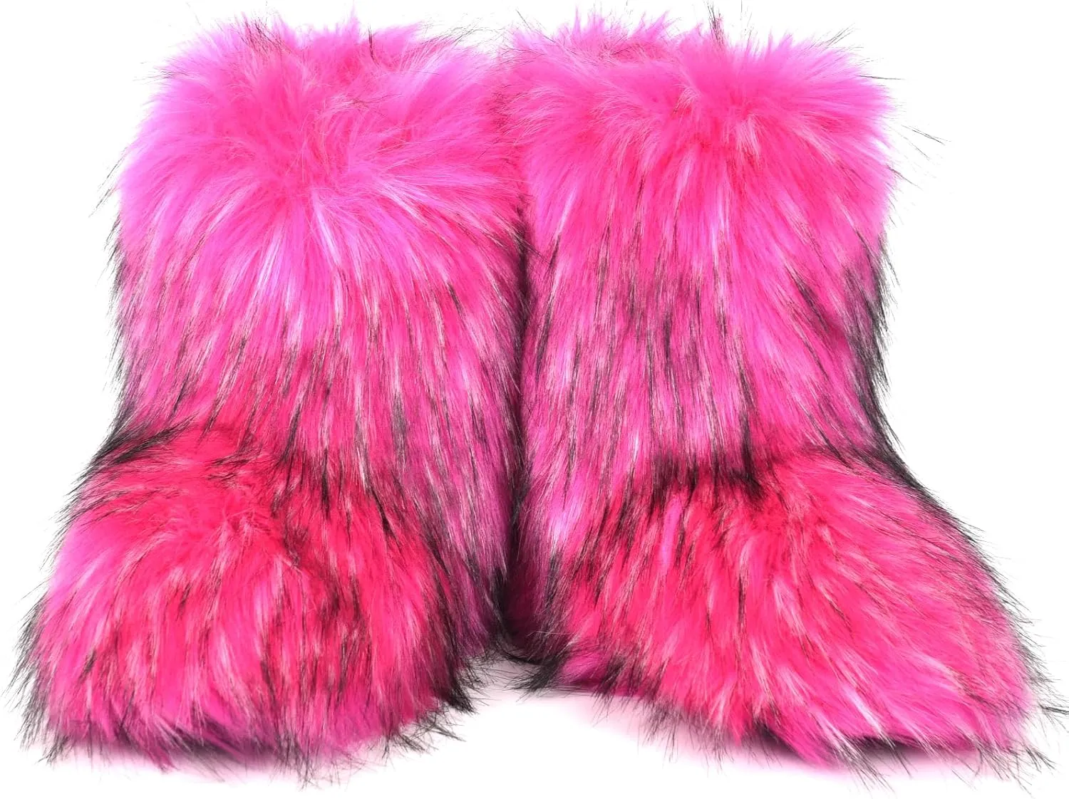Fashion Fur Boots,Flat Heel Comfy Plush Warm Snow Booties,2025 Winter Outdoors Furry Boots,Mid-Calf Faux fur Boot for Women.