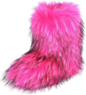 Fashion Fur Boots,Flat Heel Comfy Plush Warm Snow Booties,2025 Winter Outdoors Furry Boots,Mid-Calf Faux fur Boot for Women.