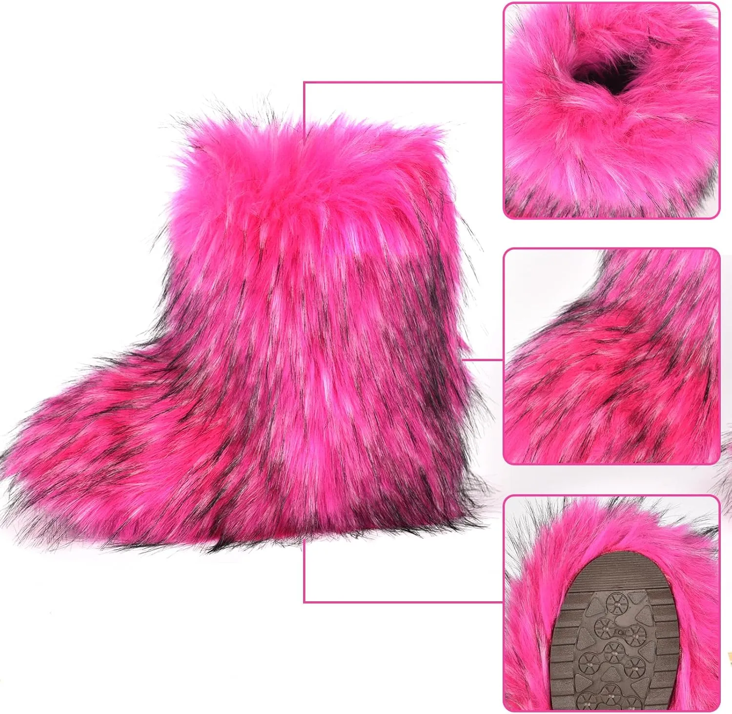 Fashion Fur Boots,Flat Heel Comfy Plush Warm Snow Booties,2025 Winter Outdoors Furry Boots,Mid-Calf Faux fur Boot for Women.