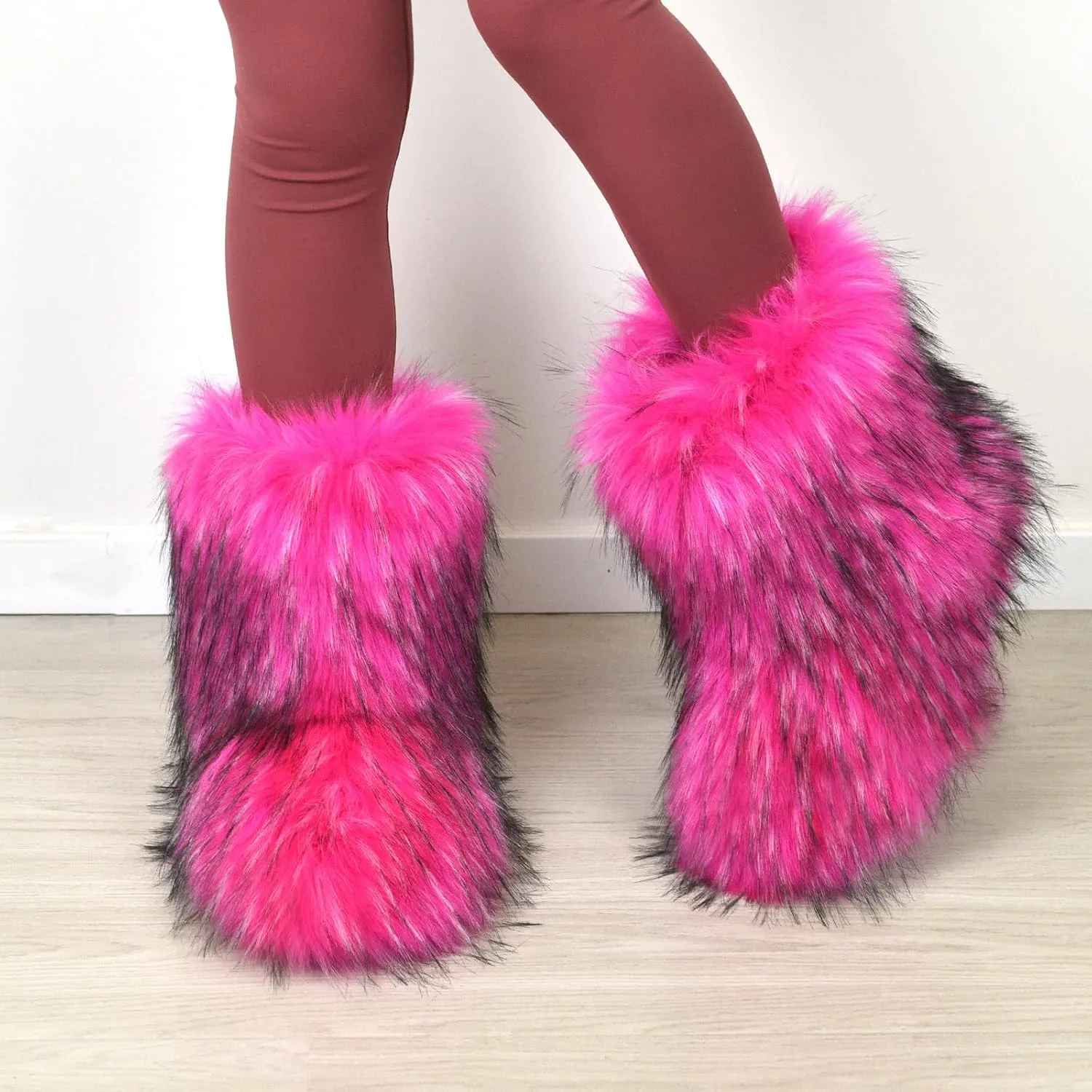 Fashion Fur Boots,Flat Heel Comfy Plush Warm Snow Booties,2025 Winter Outdoors Furry Boots,Mid-Calf Faux fur Boot for Women.