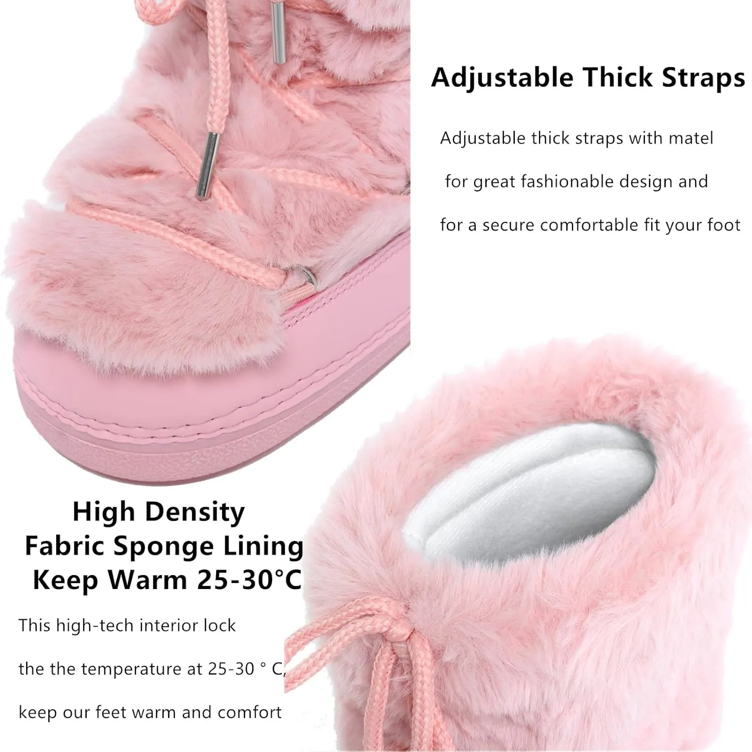 Faux Fur Boots for Women - Fuzzy Fluffy Furry Water Resistant Snow Boots for Women - Anti-Slip with Cotton Sponge Lined and TPR Rubber Sole Black White Fur Boots