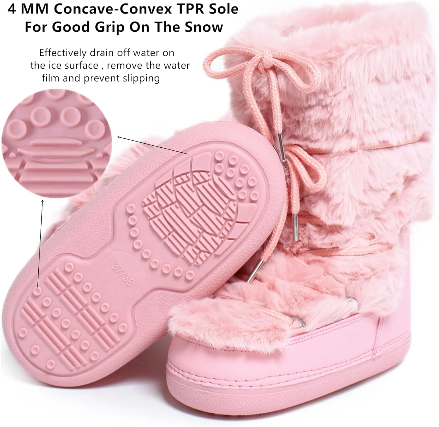 Faux Fur Boots for Women - Fuzzy Fluffy Furry Water Resistant Snow Boots for Women - Anti-Slip with Cotton Sponge Lined and TPR Rubber Sole Black White Fur Boots