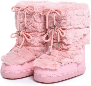 Faux Fur Boots for Women - Fuzzy Fluffy Furry Water Resistant Snow Boots for Women - Anti-Slip with Cotton Sponge Lined and TPR Rubber Sole Black White Fur Boots