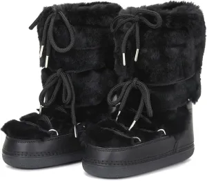 Faux Fur Boots for Women - Fuzzy Fluffy Furry Water Resistant Snow Boots for Women - Anti-Slip with Cotton Sponge Lined and TPR Rubber Sole Black White Fur Boots