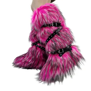 Faux Fur Boots for Women Long Furry Knee High Boots Comfy Plush Warm Snow Boots Fuzzy Outdoor Boots Winter Fluffy Indoor Flat Shoes