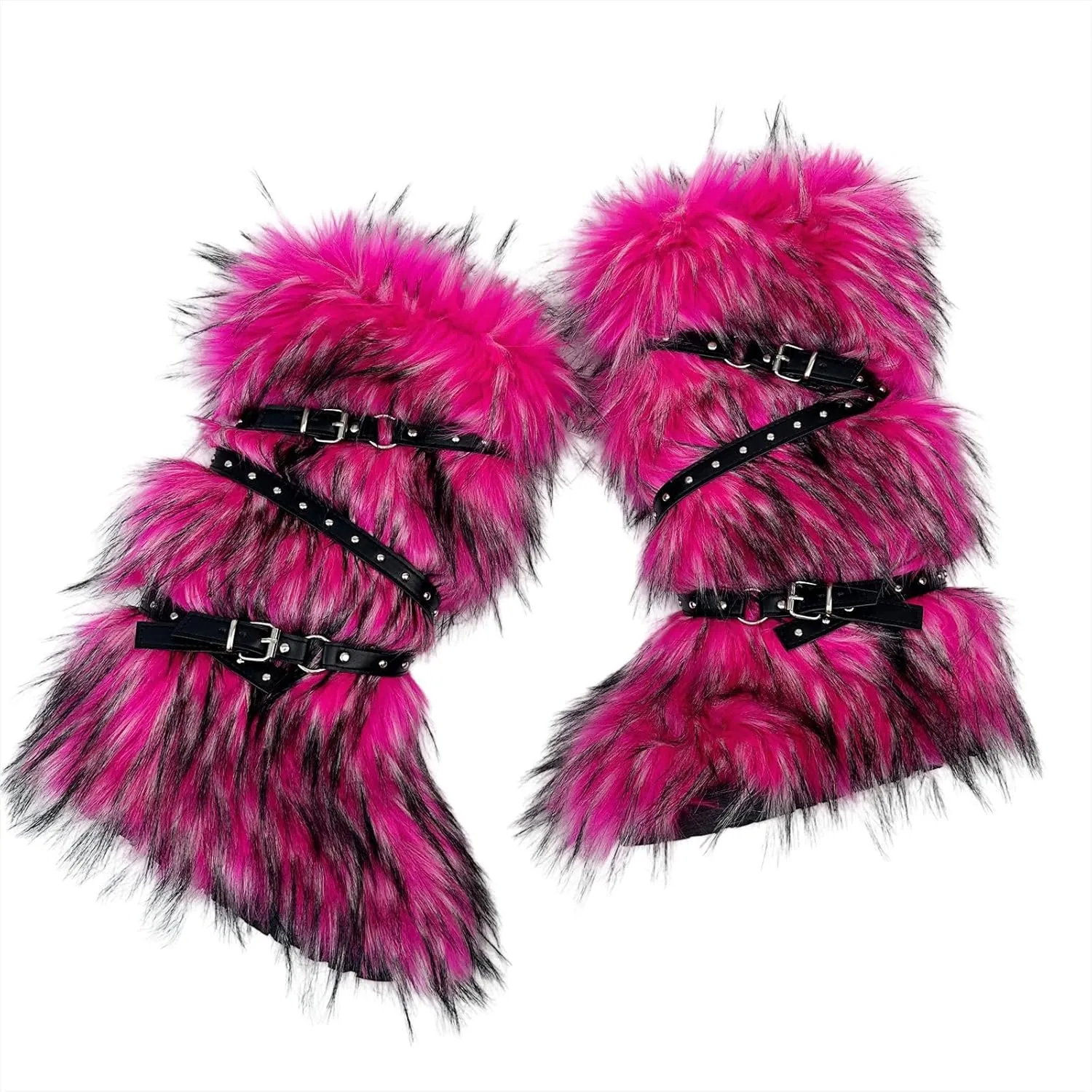 Faux Fur Boots for Women Long Furry Knee High Boots Comfy Plush Warm Snow Boots Fuzzy Outdoor Boots Winter Fluffy Indoor Flat Shoes