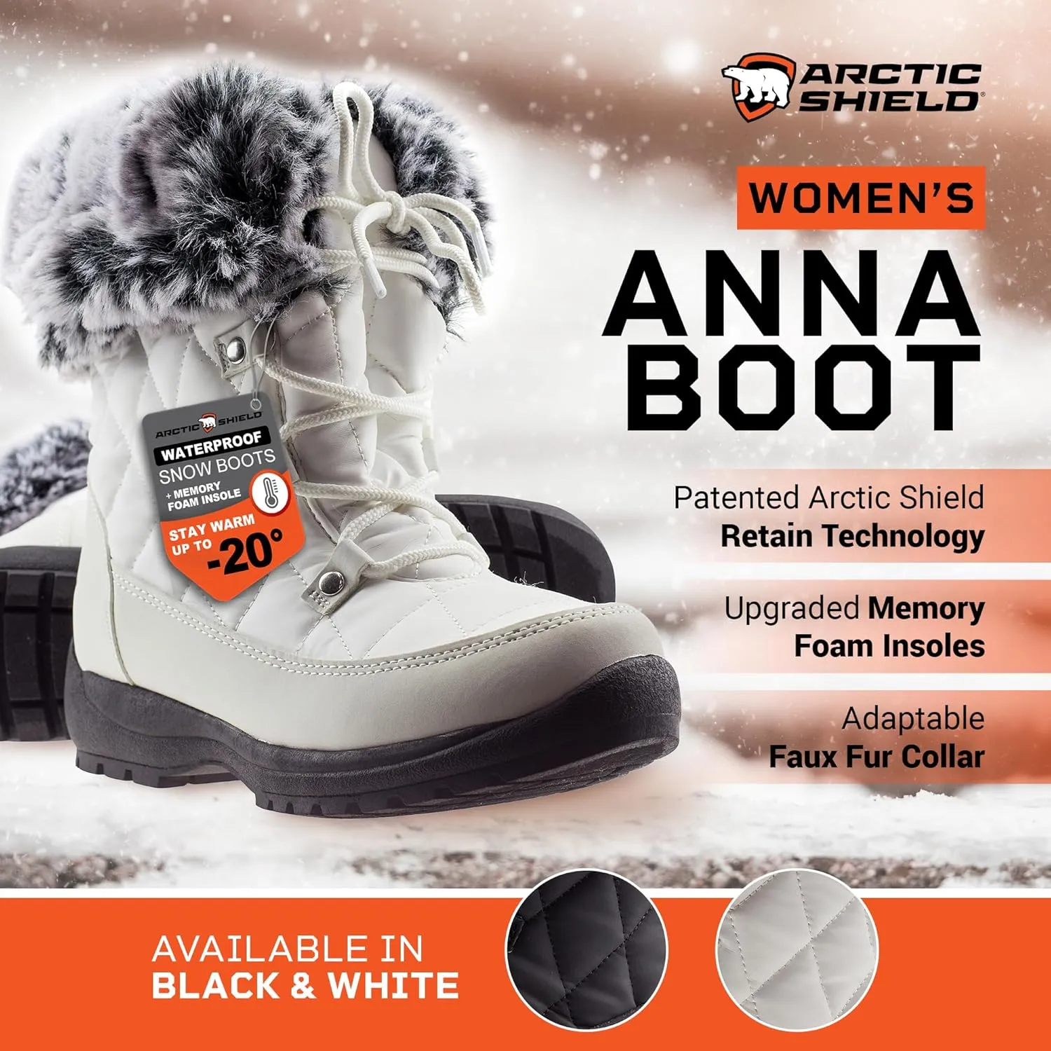 Faux Fur Womens Winter Snow Boots for Women - Dual Style Fur Collor Waterproof Snow Boots for Women with Memory Foam Insoles - Snow Boots with Heat Retain Technology