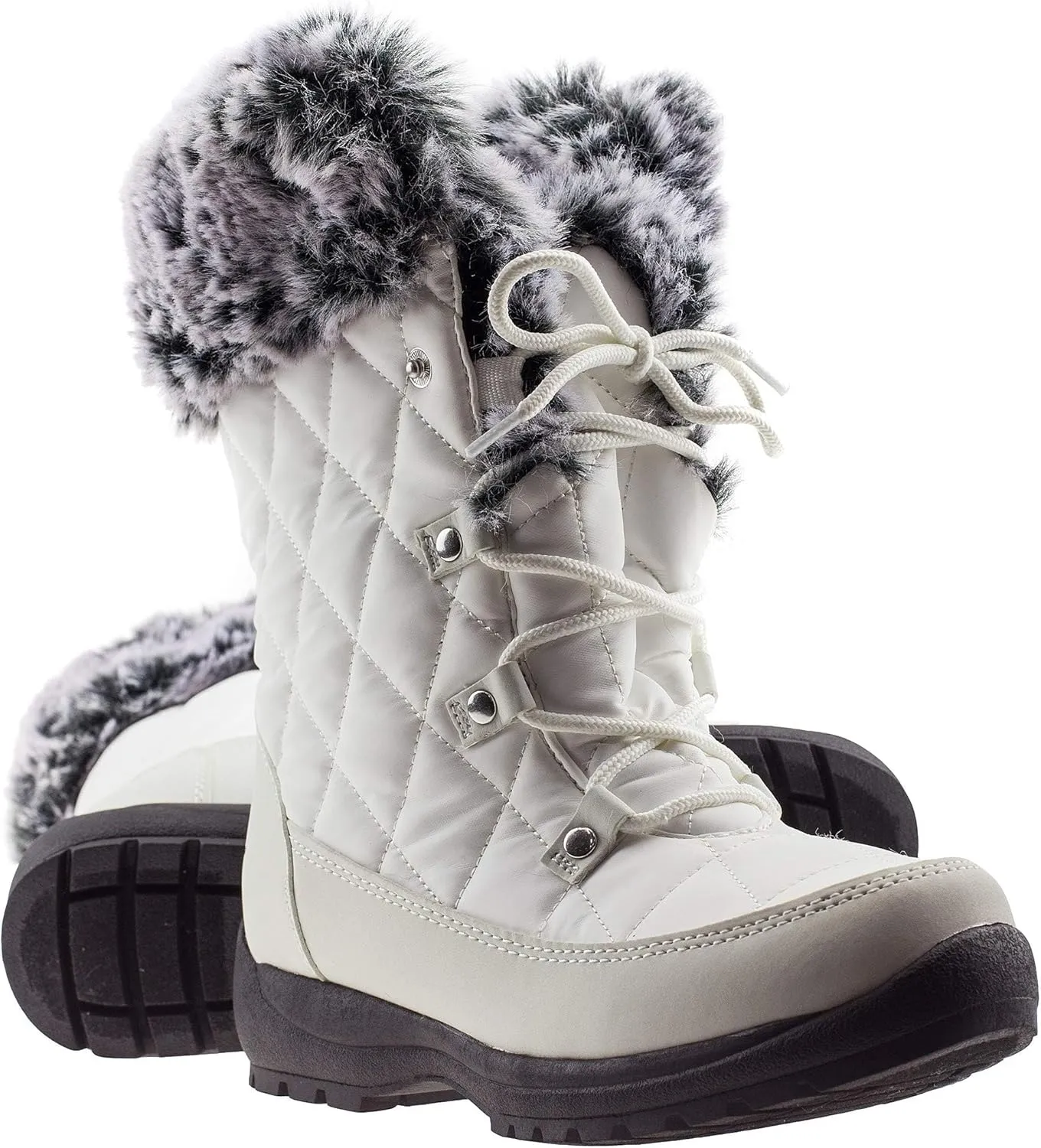Faux Fur Womens Winter Snow Boots for Women - Dual Style Fur Collor Waterproof Snow Boots for Women with Memory Foam Insoles - Snow Boots with Heat Retain Technology