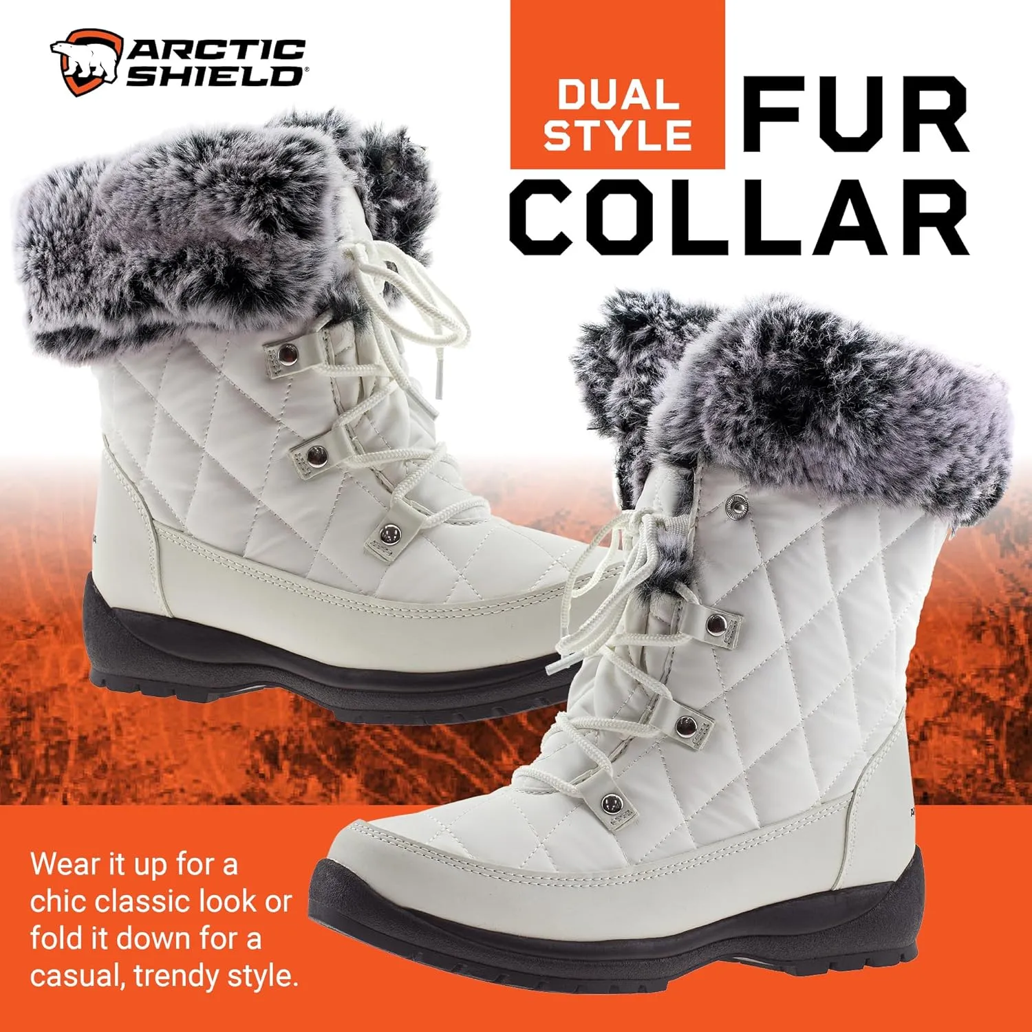 Faux Fur Womens Winter Snow Boots for Women - Dual Style Fur Collor Waterproof Snow Boots for Women with Memory Foam Insoles - Snow Boots with Heat Retain Technology