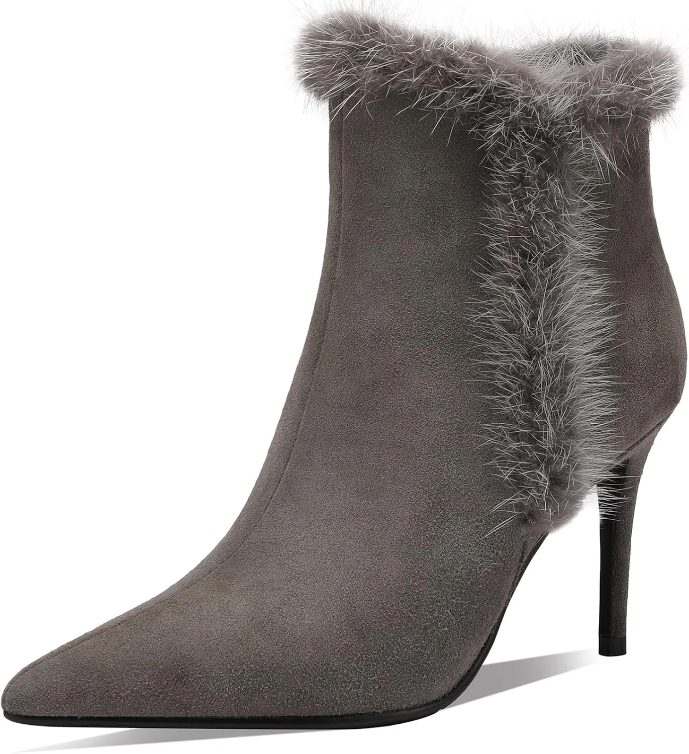 Faux Suede Fur High Heel Boots for Women Stiletto Botas Para Mujer Dress Comfortable Sexy Pointed toe Elegantes Formal Prom Wedding Comfort Extra Wide Ladies Party Bootis
