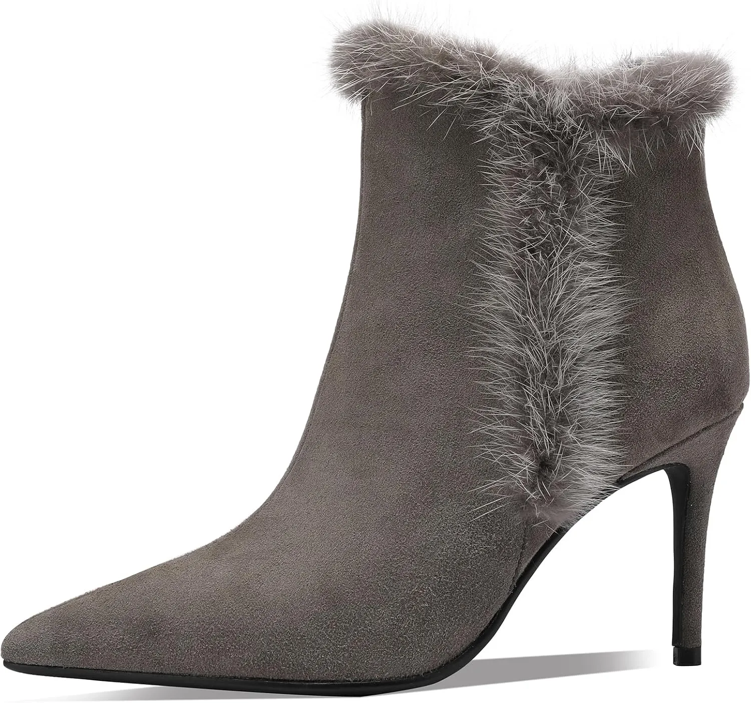 Faux Suede Fur High Heel Boots for Women Stiletto Botas Para Mujer Dress Comfortable Sexy Pointed toe Elegantes Formal Prom Wedding Comfort Extra Wide Ladies Party Bootis
