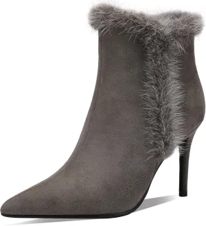 Faux Suede Fur High Heel Boots for Women Stiletto Botas Para Mujer Dress Comfortable Sexy Pointed toe Elegantes Formal Prom Wedding Comfort Extra Wide Ladies Party Bootis