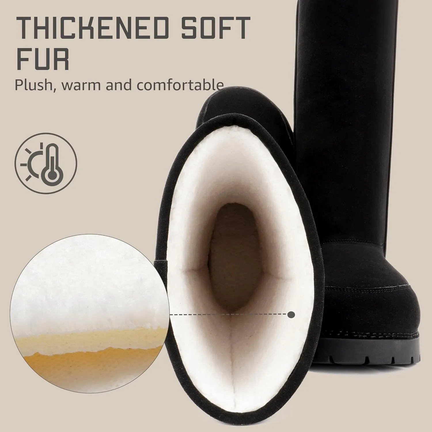Faux Suede Platform Fuzzy Snow Boots Round Toe Hippy Winter Boots Slip On Knee High Chunky Heel Fur Tall Boots for Women
