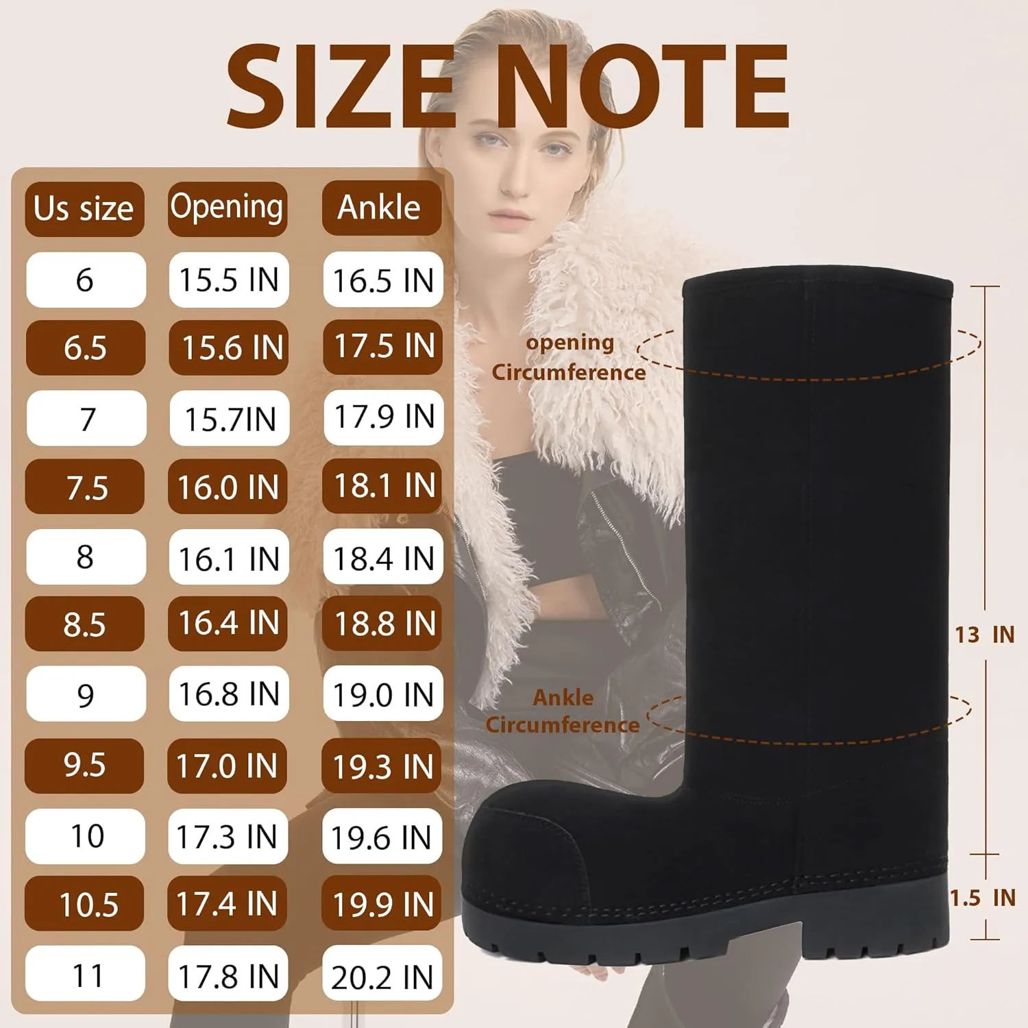 Faux Suede Platform Fuzzy Snow Boots Round Toe Hippy Winter Boots Slip On Knee High Chunky Heel Fur Tall Boots for Women