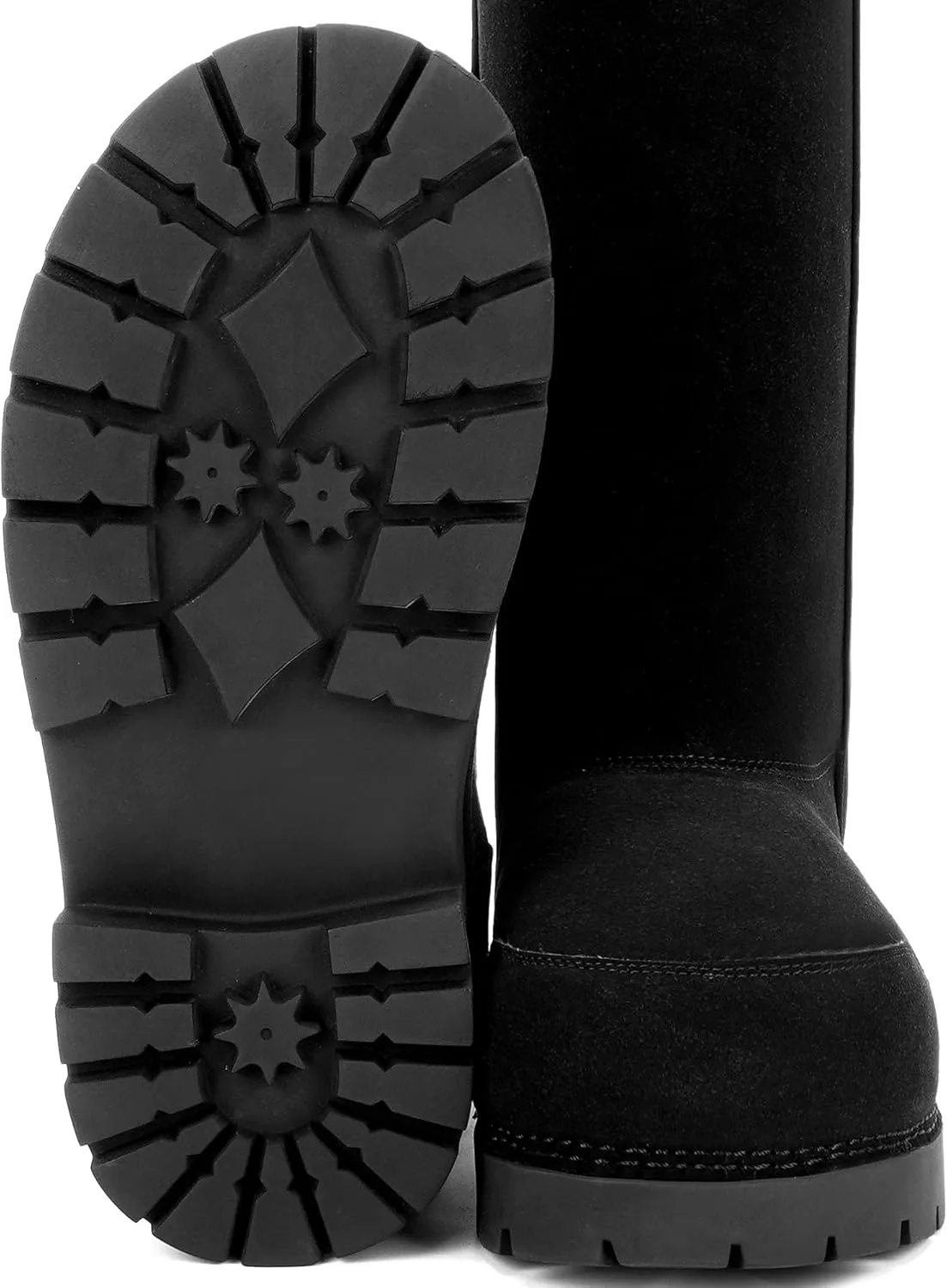 Faux Suede Platform Fuzzy Snow Boots Round Toe Hippy Winter Boots Slip On Knee High Chunky Heel Fur Tall Boots for Women