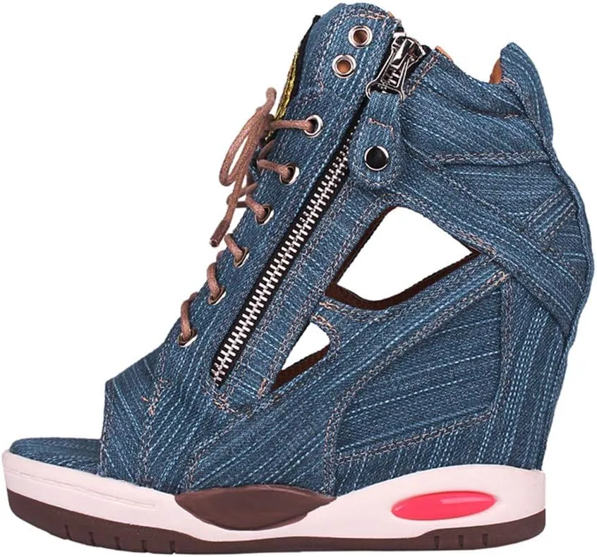 FENIKUSU Women's Peep Toe Wedge Sandals Platform Open Toe Sneakers High Heel Summer Shoes